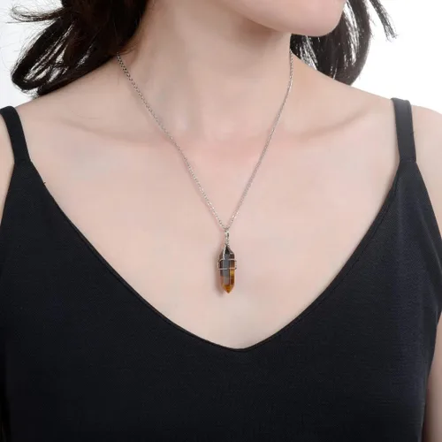 Vista 2 de 1 collar con colgante de piedras preciosas naturales curativas de cuarzo de cristal reiki chakras, piedras preciosas de 18 pulgadas, joyería
