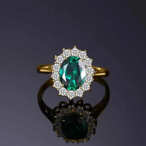 Vista 3 de JewelryPalace Anillos de compromiso y aniversario estilo princesa Diana, Kate Middleton, piedra natal de zafiro y halo, 14 quilates, chapado en oro