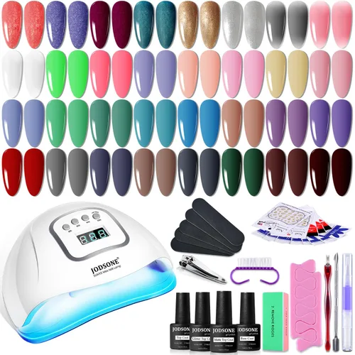 Vista 21 de JODSONE Juego de 23 esmaltes de uñas de gel con base, capa superior brillante y mate, multicolor, de larga duración, adecuado para todas