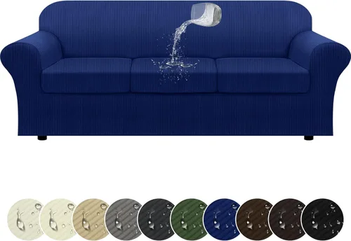 Vista 77 de Funda impermeable para silla con brazos, juego de 2 piezas, funda a rayas para 1 sofá separado con cojín en T, fundas de sillón de tela