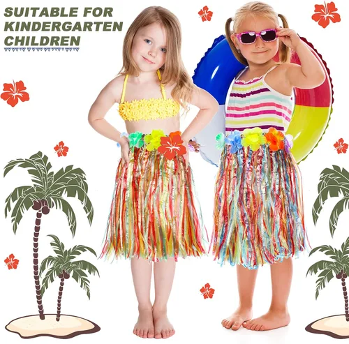Vista 2 de 30 faldas Luau Hula de hierba hawaiana para fiesta hawaiana, faldas cortas de baile coloridas para niñas, jardín de infantes, actuaciones de verano