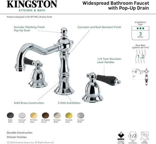 Vista 6 de Kingston Brass KS1977PKL Grifo de baño generalizado de duquesa con ventana emergente de latón, latón cepillado