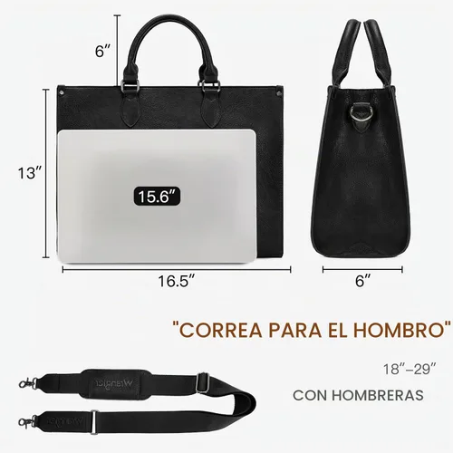 Vista 4 de Wrangler - Bolsa de mano para computadora portátil para mujer, 15.6 Negro