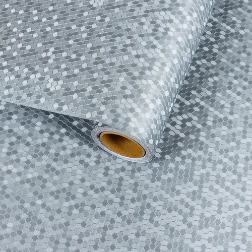 Vista 8 de Papel tapiz metálico dorado hexagonal para cocina y baño, papel de contacto geométrico moderno texturizado para estantes de gabinete, despegar