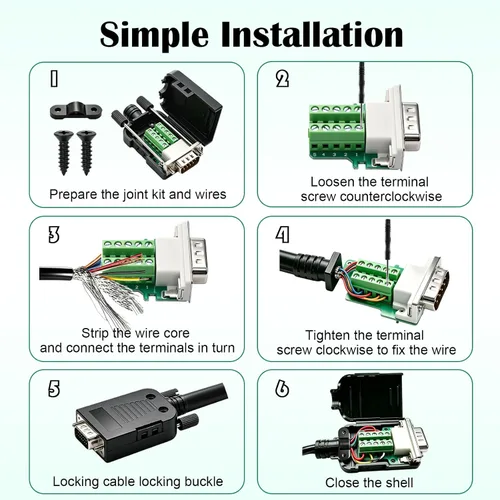 Vista 6 de 12PCS DB9 Macho Solderless 9 Pin Breakout Connector 12 piezas macho sin soldadura