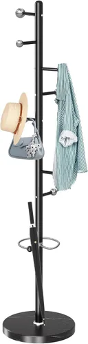 Vista 10 de ZOZOE Percheros, Perchero de madera maciza de pie con 14 ganchos, soporte de perchero con base redonda resistente, soporte de árbol de abrigos