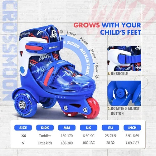 Vista 5 de Patines para niños pequeños con diseño de dinosaurio genial, zapatos de patinaje de entrenamiento para niños con triple protección de seguridad, 4