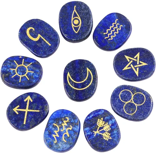 Vista 7 de Rockcloud Cristal curativo negro obsidiana amatista gitana símbolo brujas runas piedras chakras piedra de palma equilibrio Reiki, 10 piezas