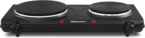 Vista 2 de Elite Gourmet EDB-302BF - Quemador doble de hierro fundido para encimera, placa eléctrica de 1500 vatios, controles de temperatura, luces