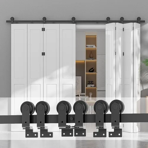 Vista 8 de CCJH Kit de riel deslizante de 3 pies/36 pulgadas para puerta de granero plegable resistente para 2 puertas (sin puerta de madera, solo hardware)