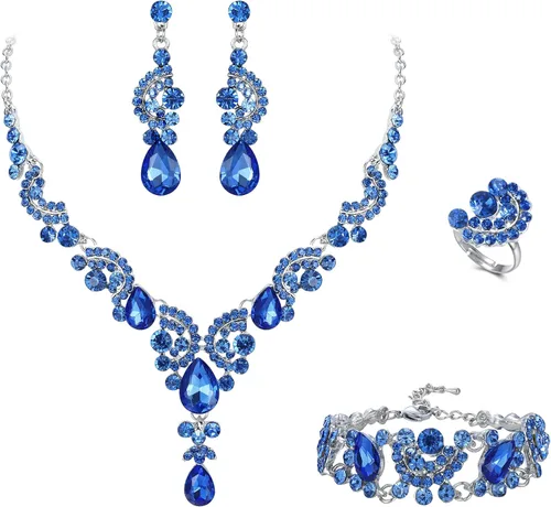 Vista 19 de Ever Faith - Conjunto de collar y aretes de lágrima con cristales de diamantes de imitación para novia, ondas florales