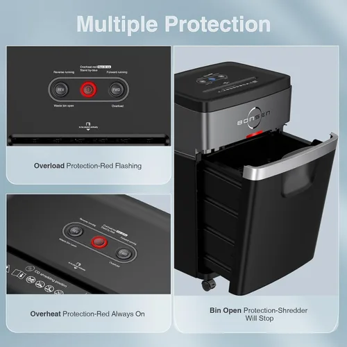 Vista 6 de BONSEN 20-Sheet Cross-Cut P-4 High Security Heavy Duty Paper Shredder