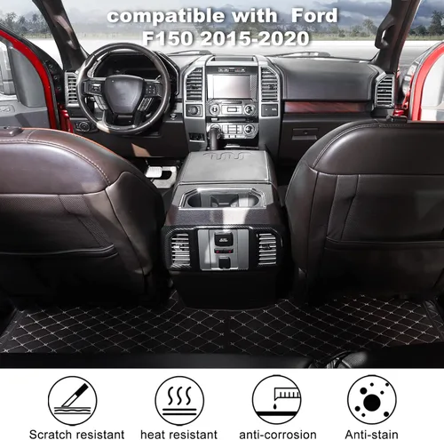 Vista 2 de Para Ford F150 2015-2020 consola central decoración interior kits para Ford F150 2015-2020 (11 unidades/juego, fibra de carbono negro)
