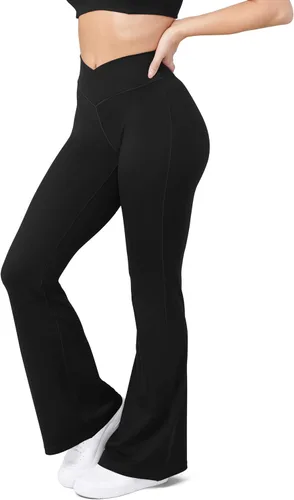 Vista 2 de HEGALY Pantalones de yoga acampanados para mujer, leggings cruzados, suaves, de cintura alta, pantalones casuales de entrenamiento con corte de bota
