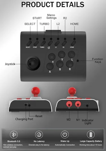 Vista 8 de arVin Arcade Fight Stick Joystick Game Controller for iPhone iOS Android PC Fighting Stick for Nintendo Switch/PS3/PS4 Arcade Rocker Gamepad with