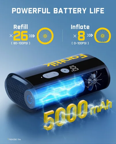 Vista 3 de Fanttik X9 Ace Mini Electric Bike Pump, 150PSI, 32s Inflate, Auto Stop