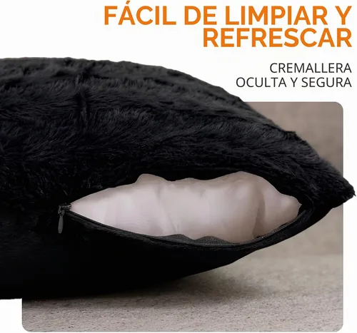 Vista 5 de Cheer Collection Almohada Larga de Pelo Sintético - Almohada Decorativa para Cama y Sofá - Almohada Lumbar Decorativa con Relleno, Negra
