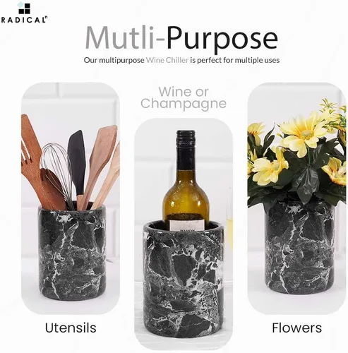 Vista 4 de Radicaln Enfriador de Vino de Mármol Negro de 6.5 Pulgadas Hecho a Mano Enfriador de Bebidas Para Accesorios de Bar, Enfriador de Vino Para Champán