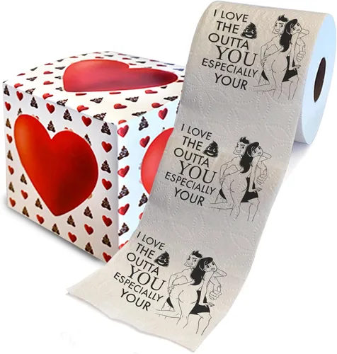 Vista 13 de Printed TP 'Coz We're POO-fect Together - Papel higiénico impreso, divertido rollo de papel higiénico para San Valentín, decoración de baño, regalo