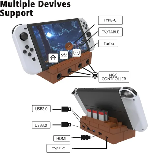 Vista 3 de YOXXZUS Base de interruptor, muelle de TV con adaptador de controlador Gamecube para interruptorinterruptor OLED