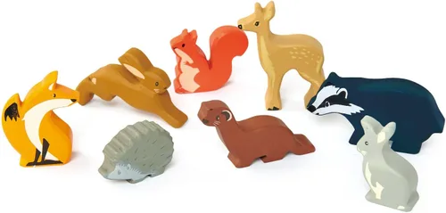 Vista 2 de Tender Leaf Toys Animales del bosque – 8 animales del bosque de madera con un estante de exhibición – Juguete clásico para juego de simulación