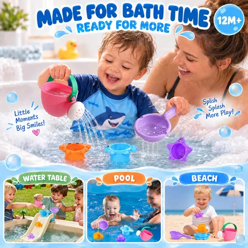 Vista 6 de Fajiabao Juguetes de baño para niños de 1 a 3 años, juego de apilamiento