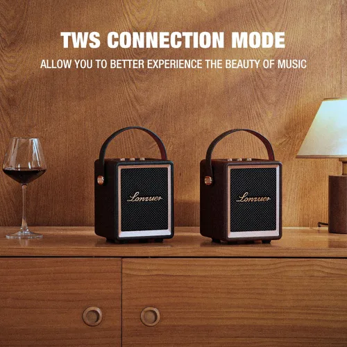 Vista 6 de Altavoz portátil de madera de acción con asa Pequeños altavoces Bluetooth portátiles con batería de 5000 mAh Bluetooth inalámbrico para campaña