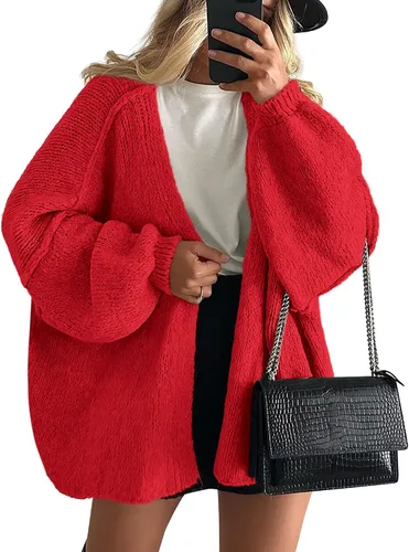 Vista 10 de PRETTYGARDEN Suéteres tipo cárdigan de gran tamaño para mujer Albaricoque
