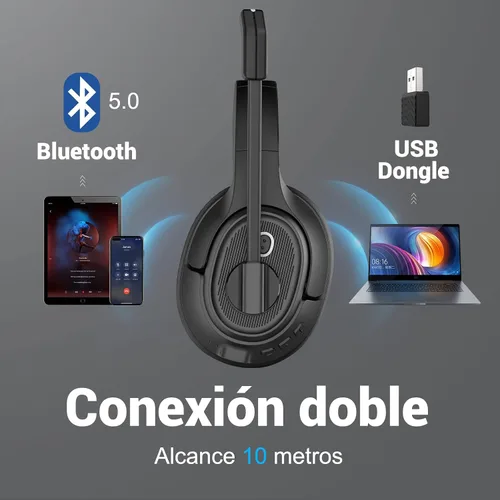 Vista 2 de Auriculares Bluetooth para PC, auriculares inalámbricos para computadora con micrófono de cancelación de ruido ambiental alimentado por IA y dongle