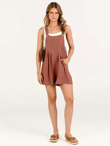 Vista 4 de ANRABESS Overol corto de lino suelto para mujer, ropa de viaje para vacaciones