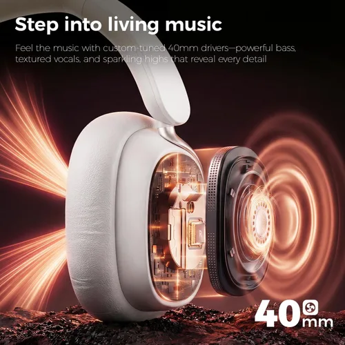 Vista 5 de havit Auriculares con cancelación de ruido sobre la oreja, auriculares inalámbricos Bluetooth con tiempo de reproducción de 132 horas, carga rápida