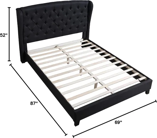 Vista 2 de Best Master Furniture Yvette - Cama tapizada con plataforma con respaldo de alas, tamaño Queen, color beige