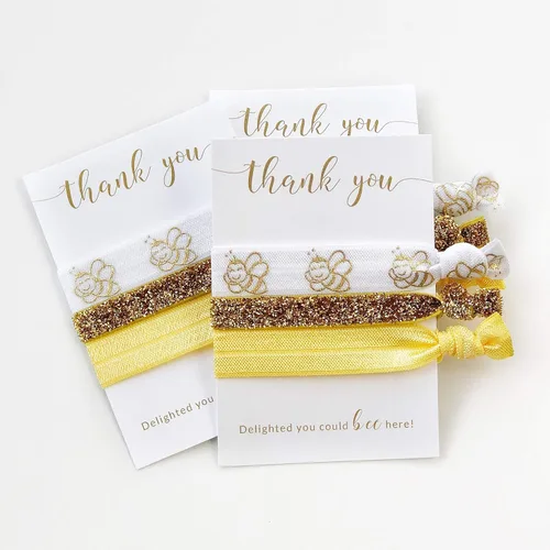 Vista 2 de Bee Party Favors, Hair Ties Bracelets, Gender Neutral Baby Shower Decorations, Birthday Themes for Girls (5 Pack)