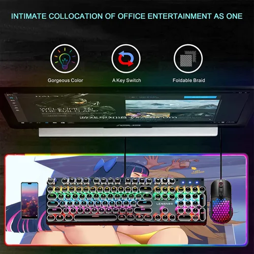 Vista 5 de Mouse Pads Sexy Anime Girl Keyboard Pad Desk Protector Laptop RGB Mouse Pads Gaming LED Mousepad Deskmat Mats Mause Gamer Carpet XXL 27.55 inch x12