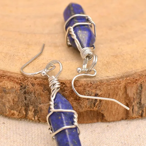 Vista 51 de Pendientes de cristal de punta envuelta en alambre de piedra pulida para mujer Reiki Energy Healing
