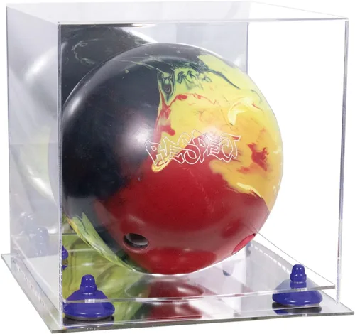 Vista 5 de Better Display Cases Acrylic Bowling Ball Display Case with Mirror Case, Yellow Risers and Clear Base (B33/A028)