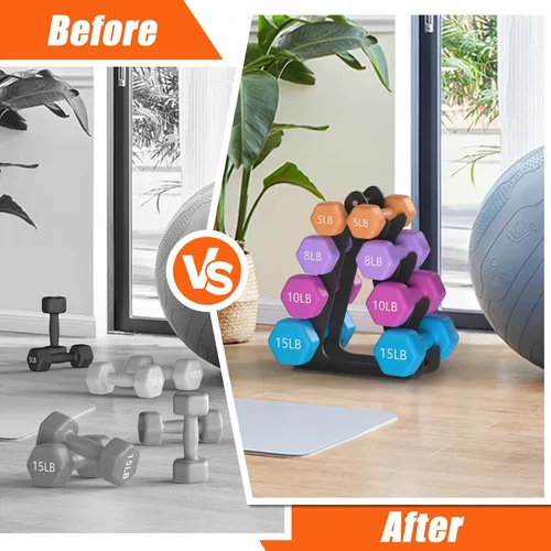 Vista 9 de 4-Tier Dumbbell Rack for 1-15 lb Weights, Holds 5 Pairs Space-Saving Sturdy A-Frame Stand for Home Gym, Weight Rack for Women's Dumbbell Set