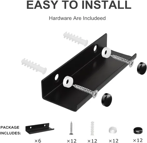 Vista 6 de BiJun Soporte de pared de vinilo, 6 unidades, soporte de vinilo de metal negro, estante de exhibición de pared para álbumes, LP, minimalista, juego