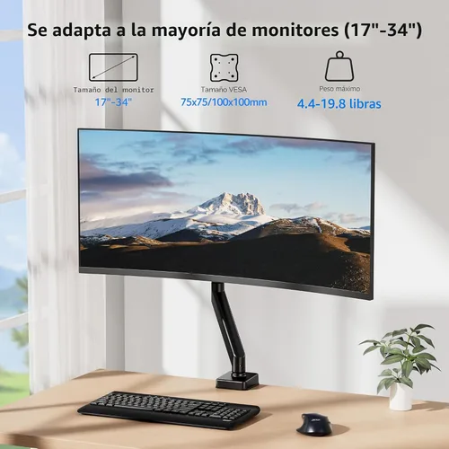 Vista 2 de Acer Soporte para monitor único, brazo de monitor totalmente ajustable compatible con pantallas de 17 a 34 pulgadas, montaje VESA con resorte de gas