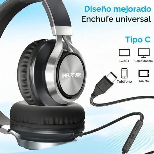Vista 8 de INFURTURE - Auriculares USB C con micrófono, control de volumen, cable sin enredos, auriculares tipo C con cable, plegables y ligeros para iPhone