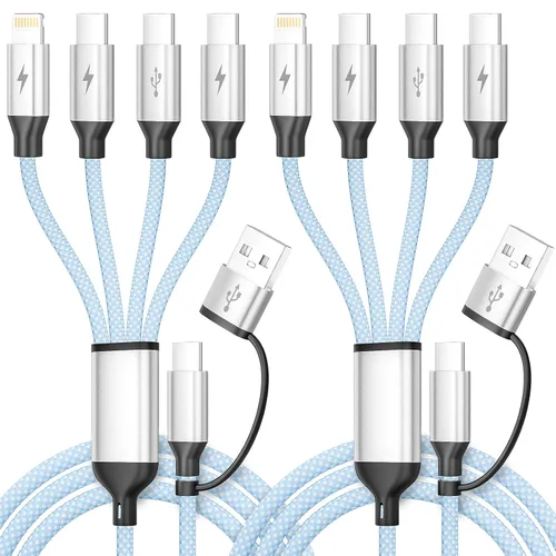 Vista 15 de Cargador de teléfono de 90 grados, cable de carga múltiple 4 en 2, cable USB C CarPlay con doble tipo C, micro USB, puerto IP, cable USBC de nailon