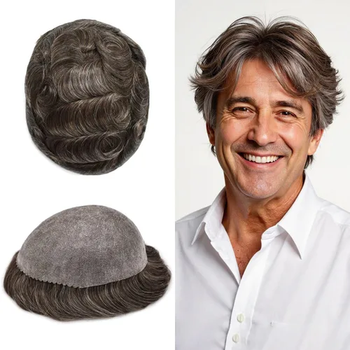 Vista 64 de Extensiones de pelo tipo tupé para hombre, sistema de reemplazo de cabello humano virgen 100% europeo, piel fina y duradera, inyección