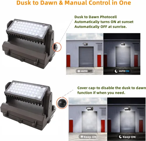 Vista 3 de Paquete de luz LED giratoria de pared con fotocélula del anochecer al amanecer, 80W 11200LM 400-600W HPS/HID Equiv., 5000K luz diurna ETL