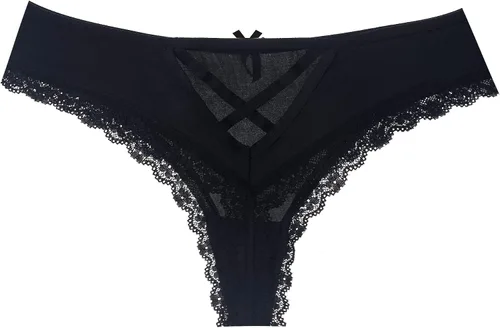 Vista 4 de Justgoo Tangas de encaje para mujer, ropa interior de tiro bajo con espalda en T