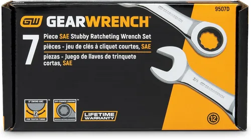Vista 5 de GEARWRENCH Juego de llaves combinadas de trinquete rechonchas, de 7 piezas de 12 puntos, SAE - 9507D