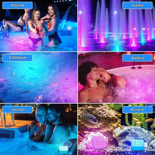 Vista 8 de Luces de piscina recargables con control remoto, 16 luces LED sumergibles con cambio de color, impermeables para piscina enterrada, estanques