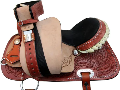 Vista 8 de Western Saddle Barril Racing Caballo Placer Trail Floral Herramientas Rodeo Cowboy Tack Set 15 16 17 18