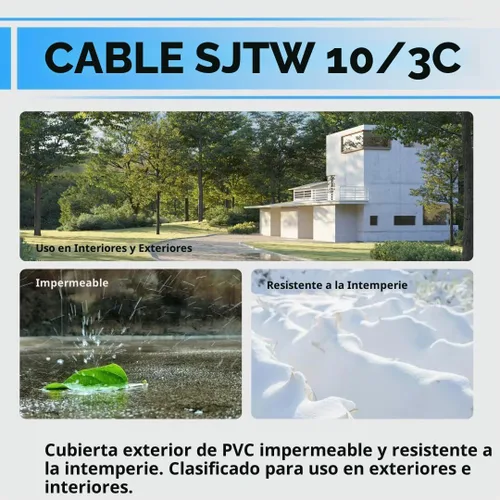Vista 5 de Cable de extensión iluminado para exteriores de 10 pies, cable de extensión negro resistente SJTW de 10/3 con enchufe de conexión a tierra de 3
