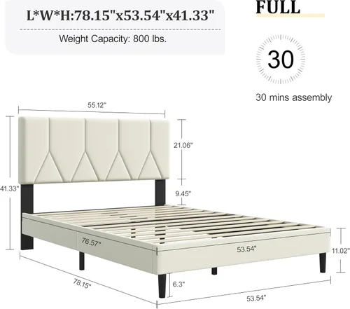 Vista 2 de IOILORI Base de cama tamaño matrimonial con cabecera tapizada de terciopelo, listones de madera resistentes, sin caja de resortes, sin ruido, fácil