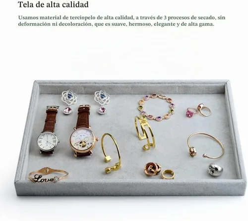Vista 6 de Oirlv Bandejas apilables de terciopelo para joyas, rejillas, anillos, aretes, pulsera, reloj, escaparate, bandeja de exhibición